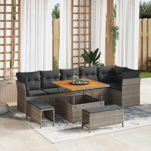 vidaXL Tuin Sofa Set 9 pcs Grijs Poly riet en gepoedercoat staal