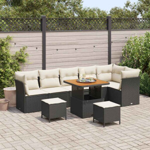 vidaXL Tuin Sofa Set met kussen met opslag 9 pcs Zwart en crème