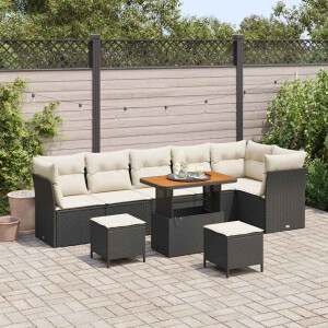 vidaXL Tuin Sofa Set met kussen met opslag 9 pcs Zwart en crème
