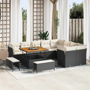 vidaXL Tuin Sofa Set met kussen met opslag 12 pcs Zwart en crème