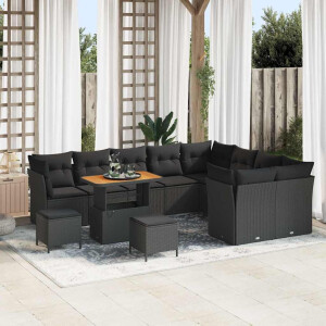 vidaXL Tuin Sofa Set 12 pcs Zwart Poly rattan en gepoedercoat staal