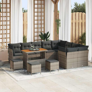 vidaXL Tuin Sofa Set 13 pcs Grijs Poly rattan en gepoedercoat staal