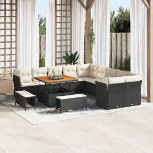 vidaXL Tuin Sofa Set met kussen 13 pcs Zwart en Crème poly rattan