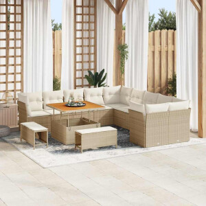vidaXL Tuin Sofa Set met kussen 13 pcs Beige en Crème poly rattan