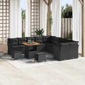 vidaXL Tuin Sofa Set met kussen 13 pcs Zwart poly rattan