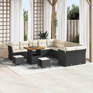 vidaXL Tuin Sofa Set met kussen 13 pcs Zwart en Crème poly rattan