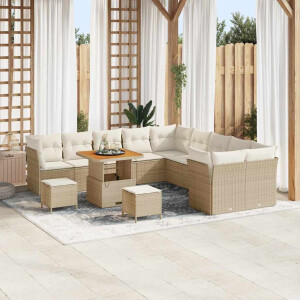 vidaXL 13-delige tuinsofa set met kussens in beige, van poly rattan en acacia
