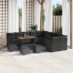 vidaXL Tuin Sofa Set met kussen 14 pcs Zwart poly rattan