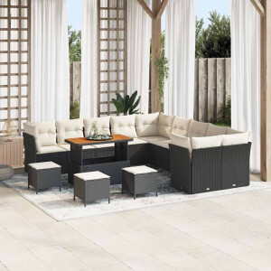vidaXL Tuin Sofa Set met kussen 14 pcs Zwart en Crème poly rattan