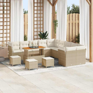 vidaXL Tuin Sofa Set met kussen 14 pcs Beige en Crème poly rattan