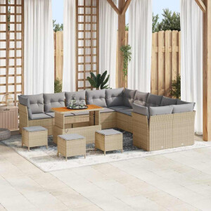 vidaXL Tuin Sofa Set 14 pcs Beige en Licht Grijs poly rattan