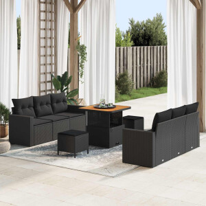 vidaXL Tuin Sofa Set 9 pcs Zwart Poly rattan en gepoedercoat staal