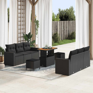 vidaXL Tuin Sofa Set 9 pcs Zwart Poly rattan en gepoedercoat staal