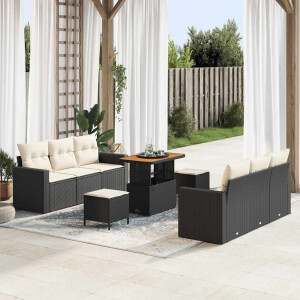vidaXL Tuin Sofa Set met kussen met opslag 9 pcs Zwart en crème