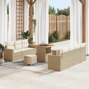 vidaXL Tuin Sofa Set met kussen 10 pcs beige en crèmekleurig