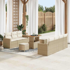 vidaXL Tuin Sofa Set met kussen 10 pcs beige en crèmekleurig