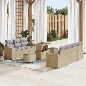 vidaXL Tuin Sofa Set met kussen met opslag 10 pcs beige en lichtgrijs