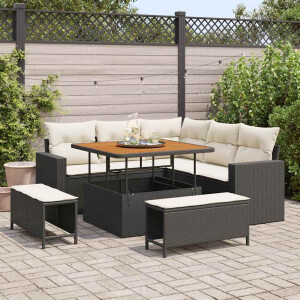 vidaXL Tuin Sofa Set met kussen met opslag 8 pcs Zwart en crème
