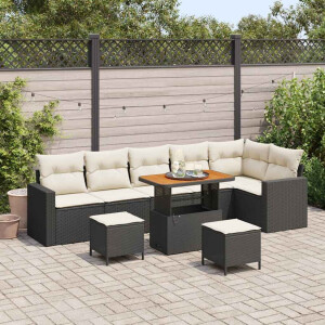 vidaXL Tuin Sofa Set met kussen met opslag 9 pcs Zwart en crème