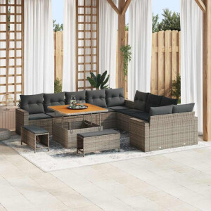 vidaXL Tuin Sofa Set 13 pcs Grijs Poly rattan en gepoedercoat staal