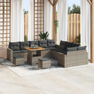 vidaXL Tuin Sofa Set 13 pcs Grijs Poly rattan en gepoedercoat staal
