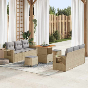 vidaXL Tuin Sofa Set met kussen met opslag 9 pcs beige en lichtgrijs