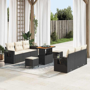 vidaXL Tuin Sofa Set met kussen met opslag 9 pcs Zwart en crème