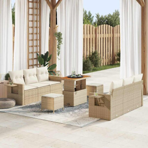 vidaXL Tuin Sofa Set met kussen met opslag 9 pcs beige en crèmekleurig