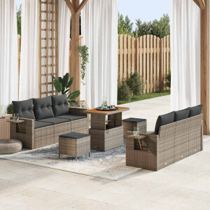 vidaXL Tuin Sofa Set 9 pcs Grijs Poly rattan en gepoedercoat staal