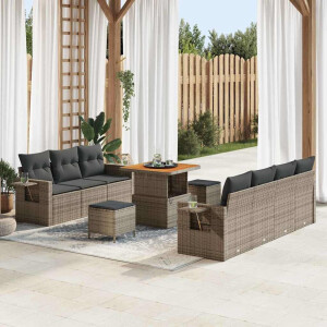 vidaXL Tuin Sofa Set 10 pcs Grijs Poly rattan en gepoedercoat staal
