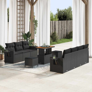 vidaXL Tuin Sofa Set 10 pcs Zwart Poly rattan en gepoedercoat staal