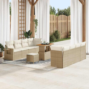 vidaXL Tuin Sofa Set met kussen 11 pcs Beige en Crème poly rattan