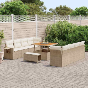 vidaXL Tuin Sofa Set met kussen 11 pcs Beige en Crème poly rattan