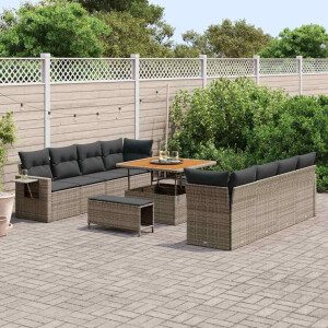 vidaXL Tuin Sofa Set met kussen 11 pcs Grijs poly rattan