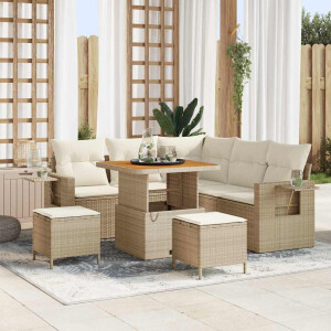 vidaXL 8-delige ligbed set met kussens Beige Poly Rattan Acacia