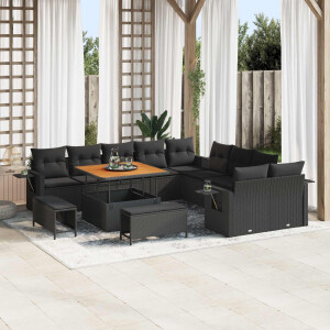 vidaXL Tuin Sofa Set met kussen met opslag 13 pcs Zwart poly rattan