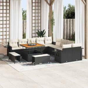vidaXL Tuin Sofa Set met kussen met opslag 13 pcs Zwart poly rattan