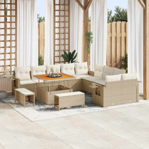 vidaXL Tuin Sofa Set met kussen met opslag 13 pcs Beige poly rattan