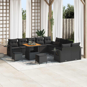 vidaXL Tuin Sofa Set met kussen met opslag 13 pcs Zwart poly rattan