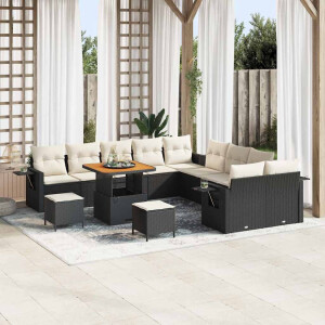 vidaXL Tuin Sofa Set met kussen met opslag 13 pcs Zwart poly rattan