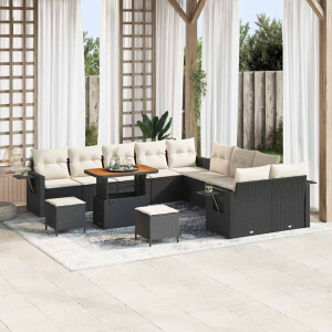 vidaXL Tuin Sofa Set met kussen met opslag 13 pcs Zwart poly rattan