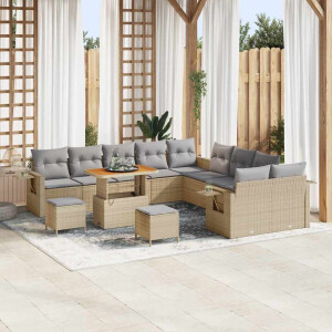 vidaXL Tuin Sofa Set met kussen met opslag 13 pcs Beige poly rattan