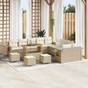 vidaXL Tuin Sofa Set met kussen met opslag 14 pcs Beige poly rattan
