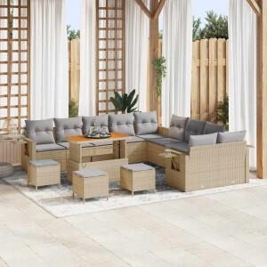 vidaXL Tuin Sofa Set met kussen met opslag 14 pcs Beige poly rattan