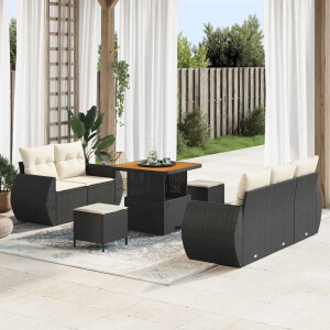 vidaXL Tuin Sofa Set met kussen 8 pcs Zwart en Crème poly rattan