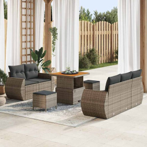 vidaXL Tuin Sofa Set 8 pcs Grijs Poly rattan en gepoedercoat staal