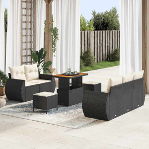 vidaXL Tuin Sofa Set met kussen 8 pcs Zwart en Crème poly rattan