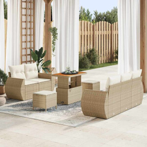 vidaXL Tuin Sofa Set met kussen 8 pcs Beige en Crème poly rattan