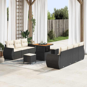 vidaXL Tuin Sofa Set met kussen 10 pcs Zwart en Crème poly rattan