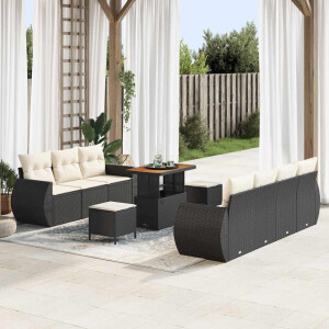 vidaXL Tuin Sofa Set met kussen 10 pcs Zwart en Crème poly rattan